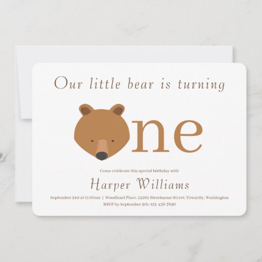 Invitation Un bébé ours premier anniversaire (Devant)