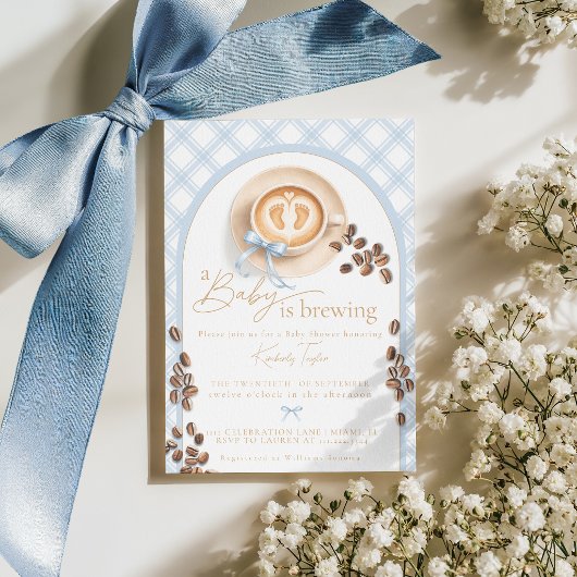 Invitation Un bébé prépare du café Garçon bleu Arc bébé Showe