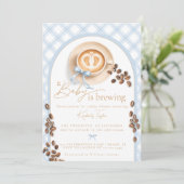 Invitation Un bébé prépare du café Garçon bleu Arc bébé Showe (Debout devant)