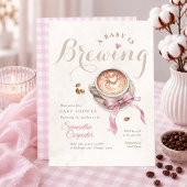 Invitation Un bébé prépare du café noeud rose bébé shower