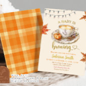 Invitation Un bébé prépare un café Fête de bébé avec feuilles