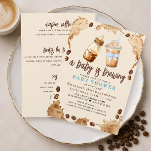 Invitation Un bébé prépare un café Fête de bébé garçon Tout e