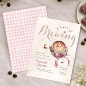 Invitation Un bébé prépare un café ruban rose bébé shower