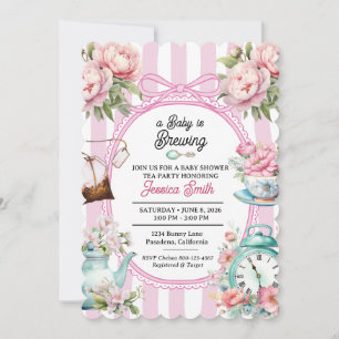 Invitation Un bébé prépare un thé Baby Shower Floral Vintage