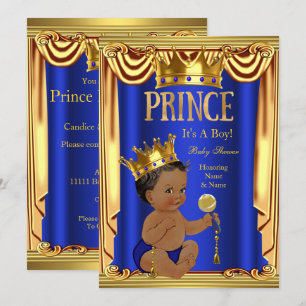 Invitation Un bébé prince bleu royal Fête prénatale Or Garçon