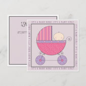 Invitation Un bébé rose et pourpre dans un Baby shower de fil (Devant / Derrière)