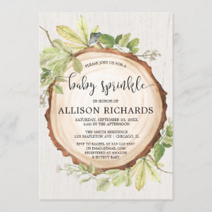 Invitation Un bébé rustique arroser une forêt neutre pour le 