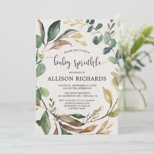 Invitation Un bébé rustique arroser une forêt neutre pour le  (Debout devant)