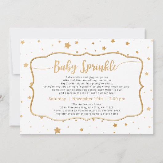 Invitation Un bébé saupoudré d'or blanc (Devant)