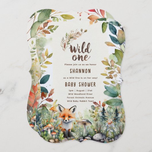 Invitation Un bébé sauvage Animaux boisés Rustiques (Devant / Derrière)