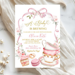 Invitation Un bébé se prépare Coquette Thé au nœud floral ros