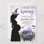 Invitation Un bébé se prépare Fête de bébé Halloween violette (Devant)