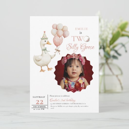 Invitation Un bébé sot d'oie 2e anniversaire (Debout devant)