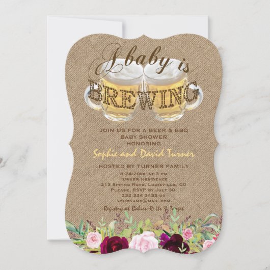 Invitation Un bébé souffle le Baby shower floral Burlap (Devant)