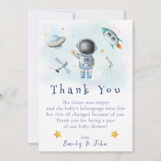 Invitation Un bébé spatial Astronaut Boot roquette star Merci (Devant)
