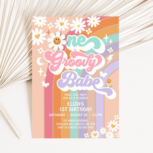 Invitation Un bébé super 1er anniversaire Daisy Rainbow