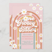 Invitation Un bébé Super Boho Daisy Rainbow 1er anniversaire (Devant / Derrière)