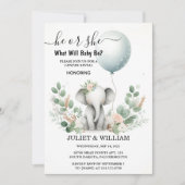 Invitation Un Big Zoo Bébé Eléphant Blanc Naissance Genre Rév (Devant)