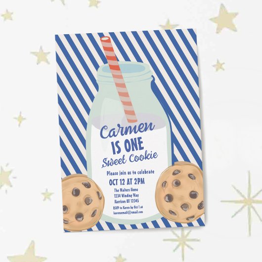 Invitation Un biscuit sucré Bleu Garçons Premier anniversaire