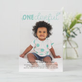 Invitation Un bleu Turquoise impeccable photo minimum Anniver (Debout devant)