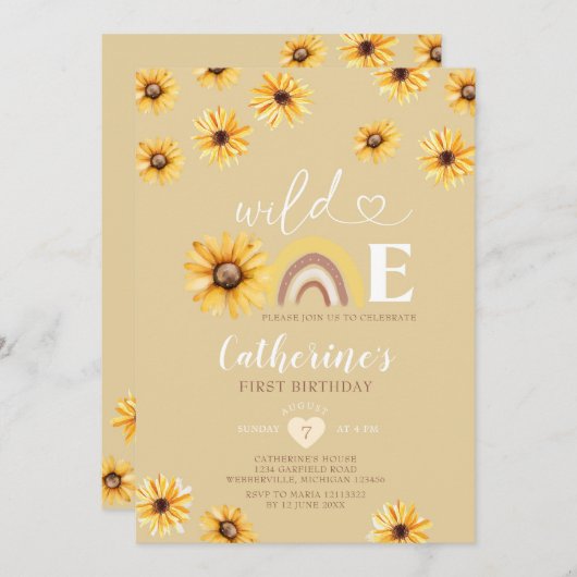 Invitation Un Boho sauvage Fleurs de soleil arc-en-ciel (Devant / Derrière)