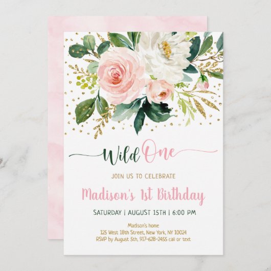 Invitation Un Boho sauvage Floral Rose Gold Anniversaire (Devant / Derrière)