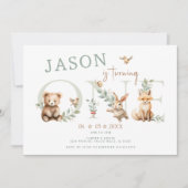 Invitation Un Bois sauvage mignonne 1er Anniversaire garçon (Devant)