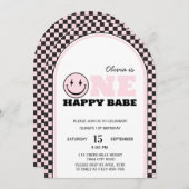 Invitation Un bon bébé rétro rose premier anniversaire (Devant / Derrière)