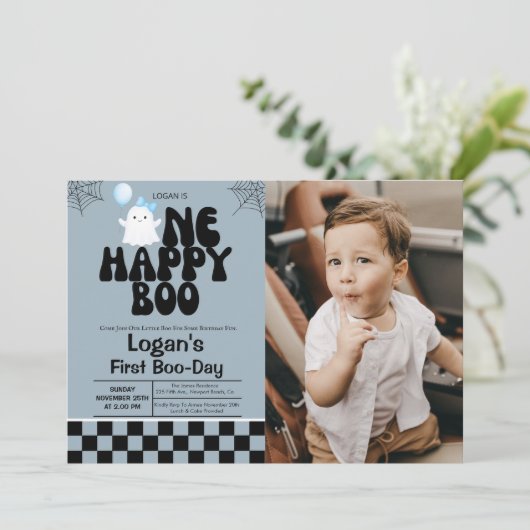Invitation Un Boo Fall Boy Boy 1er Anniversaire Photo (Debout devant)