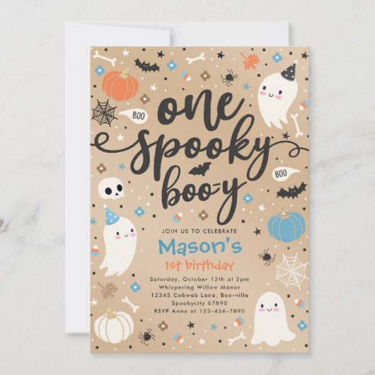 Invitation Un Boo-y mignon Éffrayant Halloween Ghost 1er Anni (Devant)