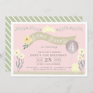 Invitation Un Bunny Pastel Rose Girl Anniversaire