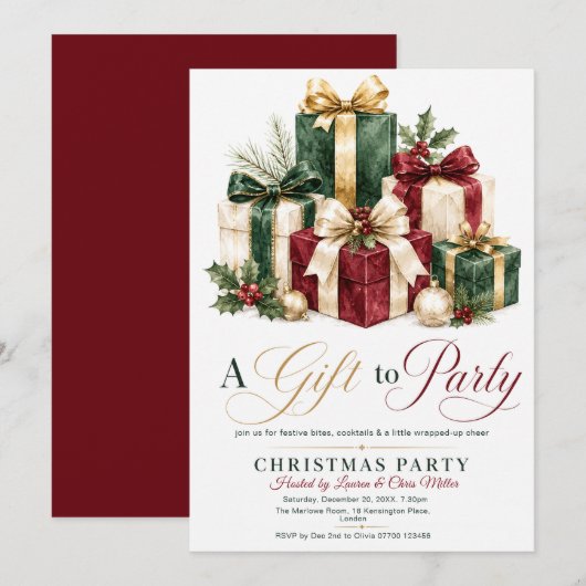 Invitation Un cadeau à la fête de Noël (Devant / Derrière)