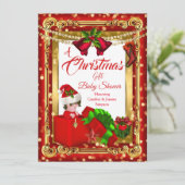 Invitation Un cadeau de Noël Baby shower garçon Red Gold (Debout devant)