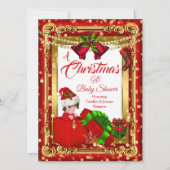 Invitation Un cadeau de Noël Baby shower garçon Red Gold (Devant)