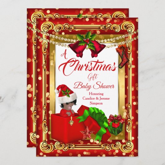 Invitation Un cadeau de Noël fille garçon Baby shower Red Gol (Devant / Derrière)