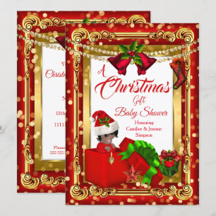 Invitation Un cadeau de Noël fille garçon Baby shower Red Gol