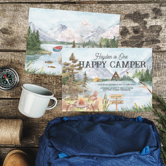 Invitation Un Camper heureux 1er Anniversaire Camping