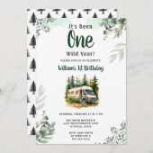 Invitation Un Camper Mountain Forest 1er anniversaire (Devant / Derrière)