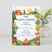 Invitation Un campeur heureux, animaux 1er anniversaire (Debout devant)