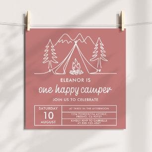 Invitation Un campeur heureux minimaliste gribouillis rose po