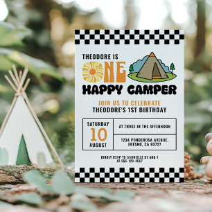 Invitation Un campeur heureux rétro années 70 super garçon 1e