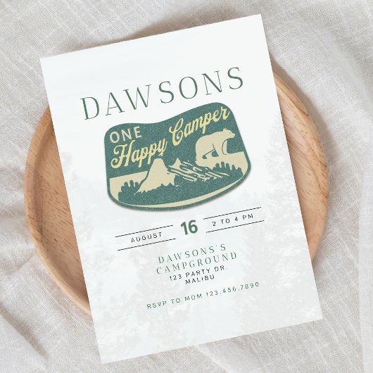 Invitation Un campeur heureux, Un premier anniversaire, Invit