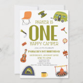 Invitation Un Camping Happy Camper 1er Anniversaire Fête (Devant)