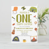 Invitation Un Camping Happy Camper 1er Anniversaire Fête (Debout devant)