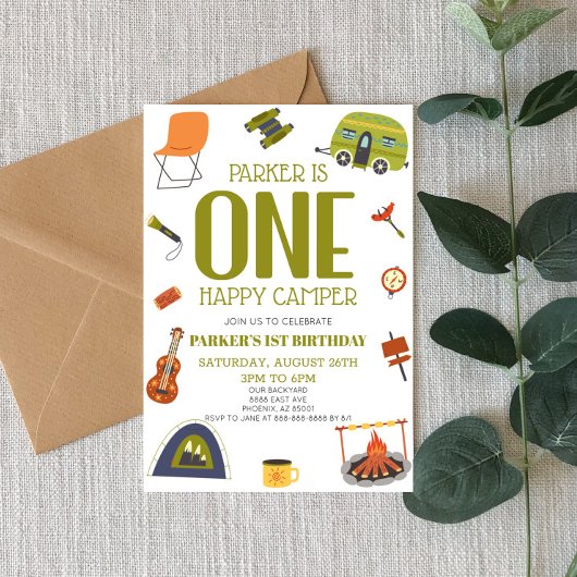 Invitation Un Camping Happy Camper 1er Anniversaire Fête