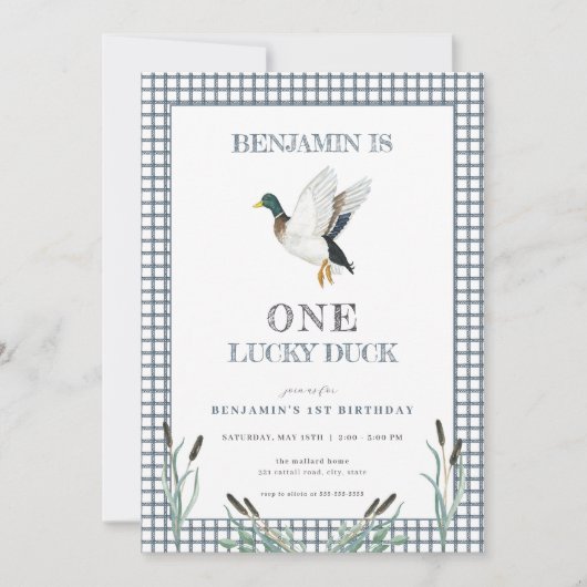 Invitation Un canard chanceux 1er appel d'anniversaire (Devant)
