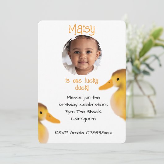 Invitation Un Canard chanceux Anniversaire (Debout devant)