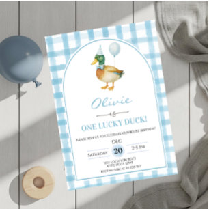 Invitation Un Canard Chanceux Anniversaire Bleu