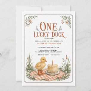 Invitation Un Canard Chanceux Gingham Vintage Premier Anniver