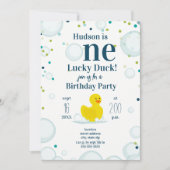 Invitation Un Canard chanceux Première fête d'anniversaire (Devant)